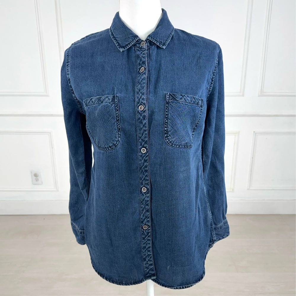 Rails Denim Button Down Shirt Womens Small Blue Tencel Long Sleeve Dark Wash